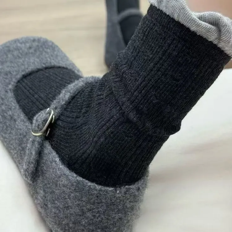 甜系4色·miu风拼色暗纹爱心堆堆袜泡泡口甜美日系撞色复古中筒s