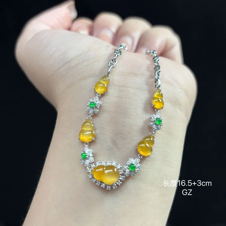 《缅甸珠宝严选》缅甸翡翠冰黄翡葫芦手链（下单质询客服）GZ
