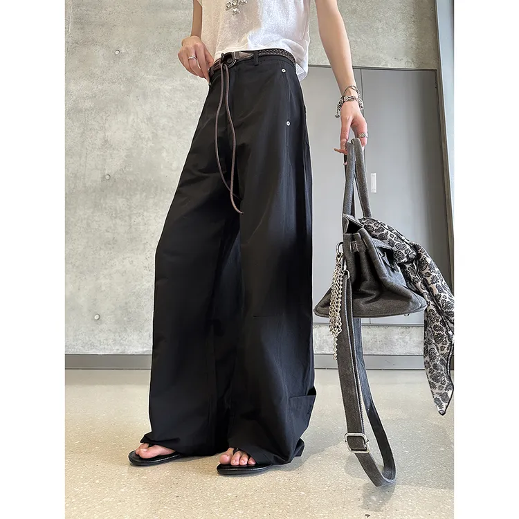 动感少女白色直筒休闲裤女2025夏季薄款显瘦宽松百搭弯刀阔腿裤子