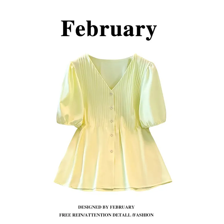 大码雪纺短袖衬衫女设计感小众法式上衣2025夏季胖MM收腰小衫9690