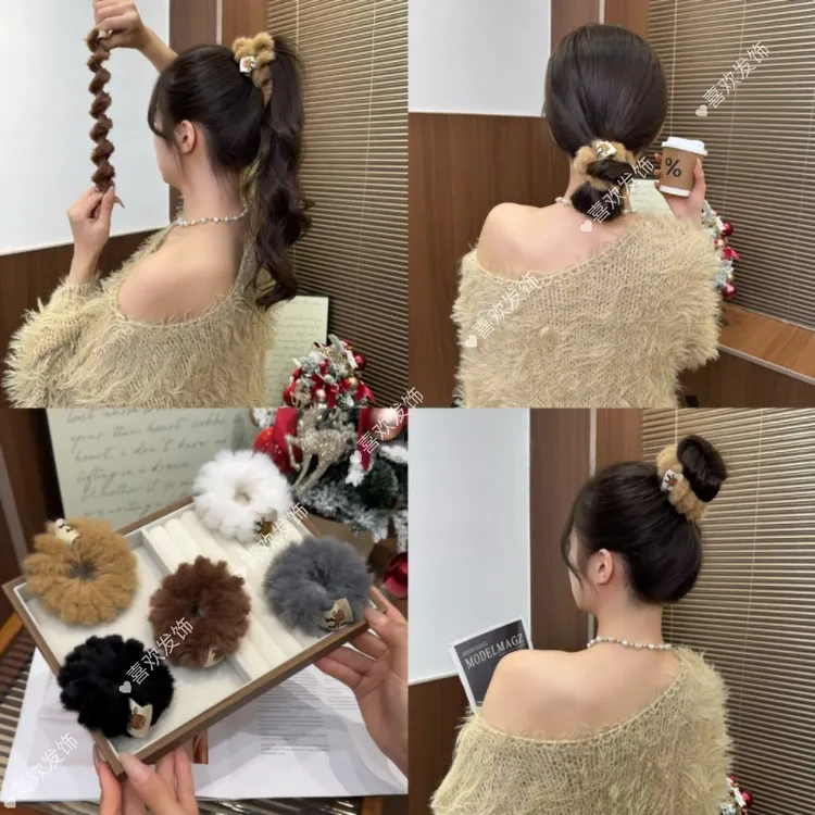 喜欢发饰  九块九一个！毛毛电话线～不伤发高弹力秋冬氛围毛绒发圈