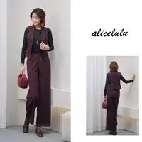 [alicelulu]时尚通勤牛仔背心上衣阔腿裤三件套装S2144918U
