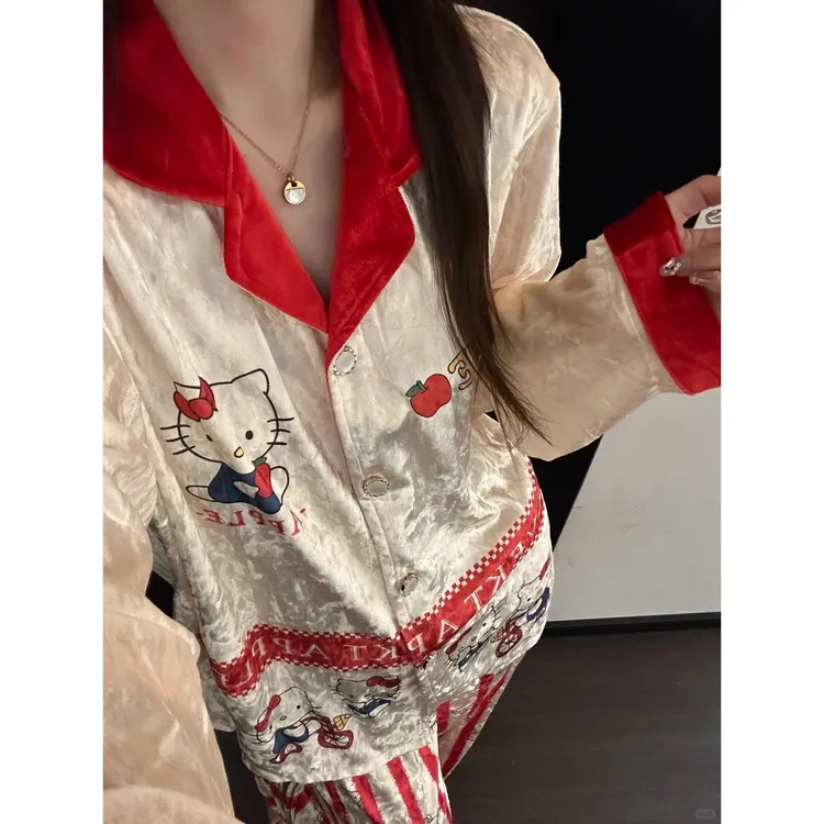 【DMXJ大梦想家】韩系少女金丝绒睡衣女春秋新款休闲开衫家居服套装