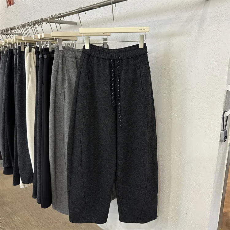 加绒加厚糯米绒慵懒裤子女2025冬季新款宽松卫裤拖地弯刀阔腿长裤