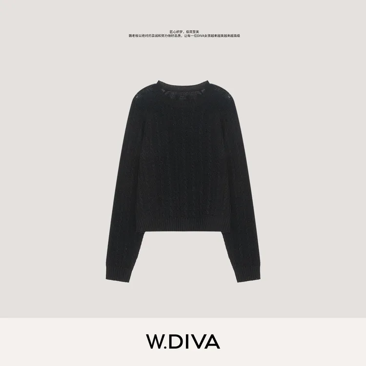 W.Diva【软糯】100全丝光美丽奴羊毛衫初秋圆领绞花长袖女53Z282883