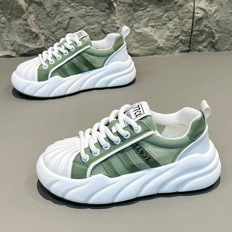 欧洲站厚底男鞋2025春季新款网面透气小白鞋时尚潮流贝壳头休闲鞋