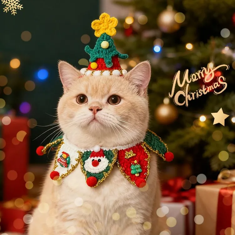 全款式新款圣诞猫咪围脖狗狗项圈围嘴小型犬装饰围巾麋鹿圣诞帽