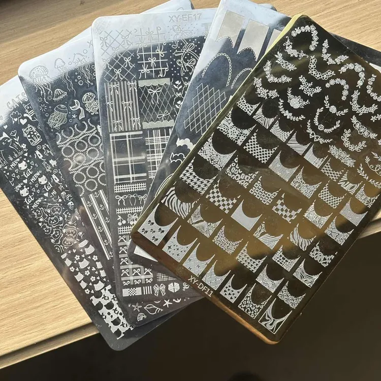 KaSi美甲（发顺丰-XY系列）印花转印钢板法式蕾丝满花蝴蝶格纹猫