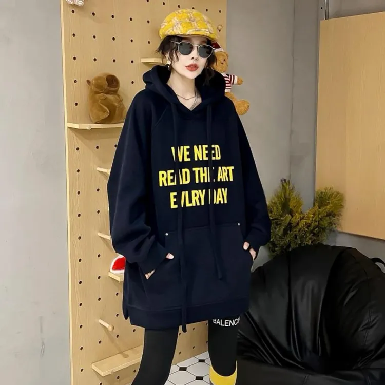 大码300斤孕妇装加绒冬季卫衣韩版针织连帽休闲风上衣字母厚款