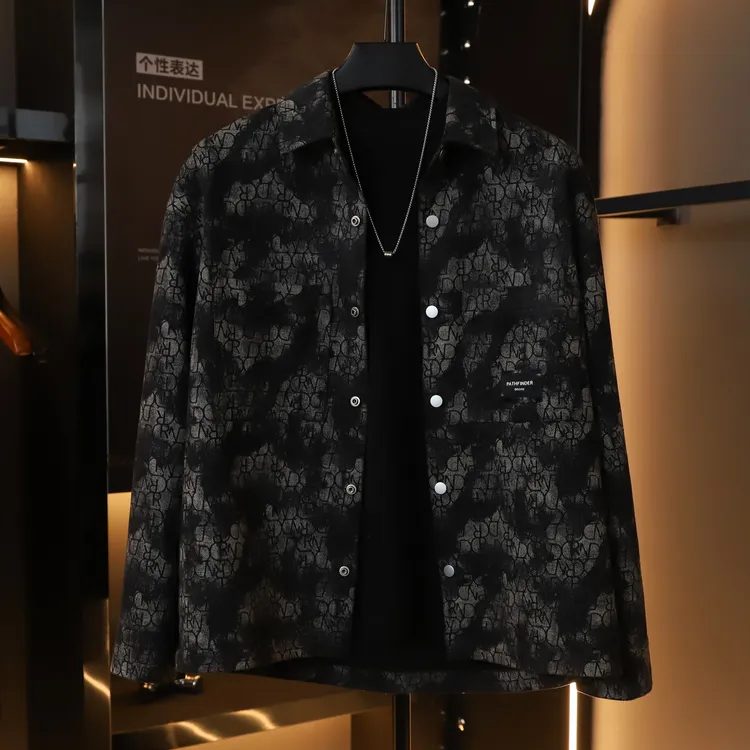 原创设计复古潮流衬衫时尚韩版休闲百搭宽松帅气翻领牛仔衬衫外套