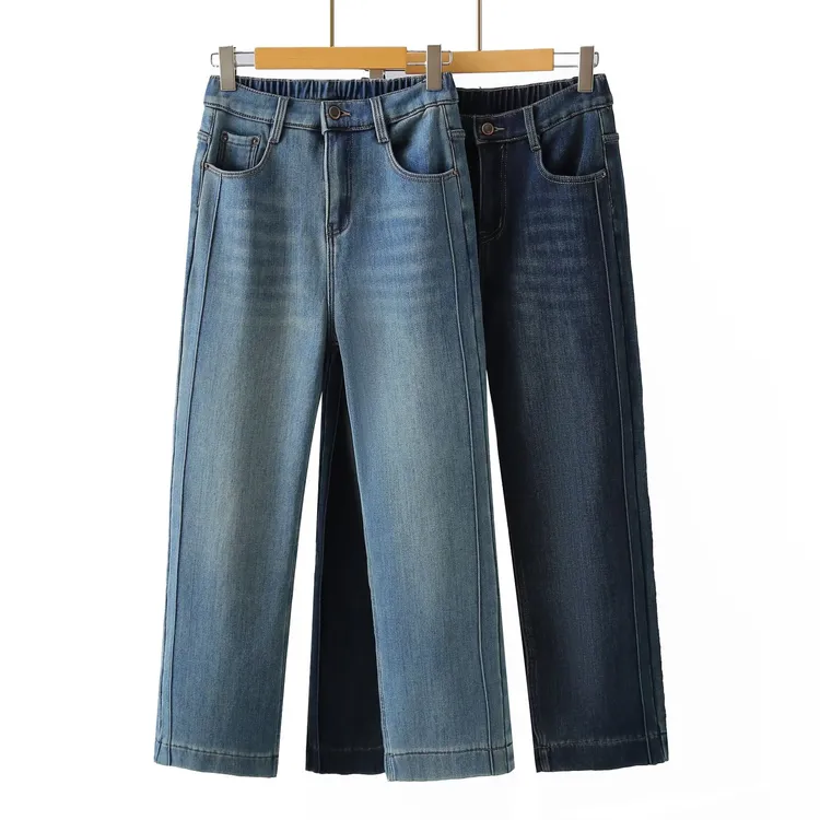 2025高腰加绒女牛仔裤苹果型身材显瘦裤子休闲百搭直筒裤春秋水洗