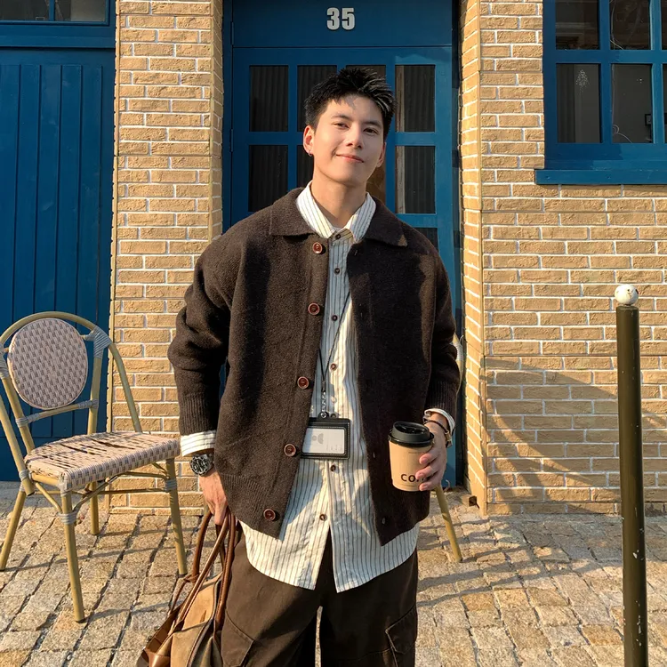 Holocene美式潮牌慵懒风加厚开衫毛衣男生秋冬松弛感针织衫68926