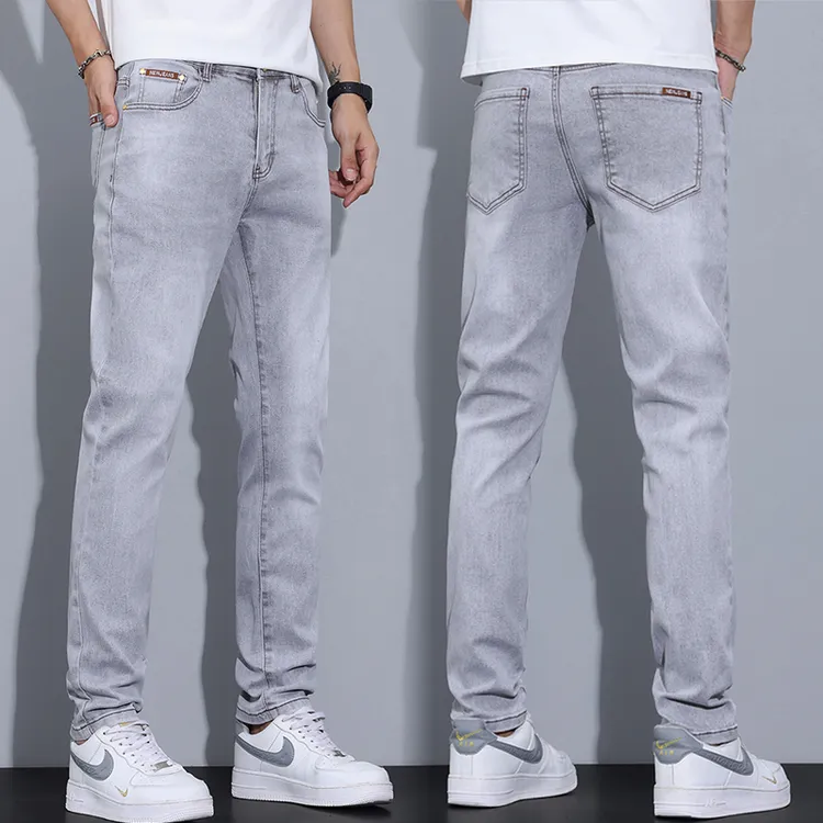 【九分裤/长裤可选】牛仔裤男秋季男士弹力修身小脚裤子男浅色百搭