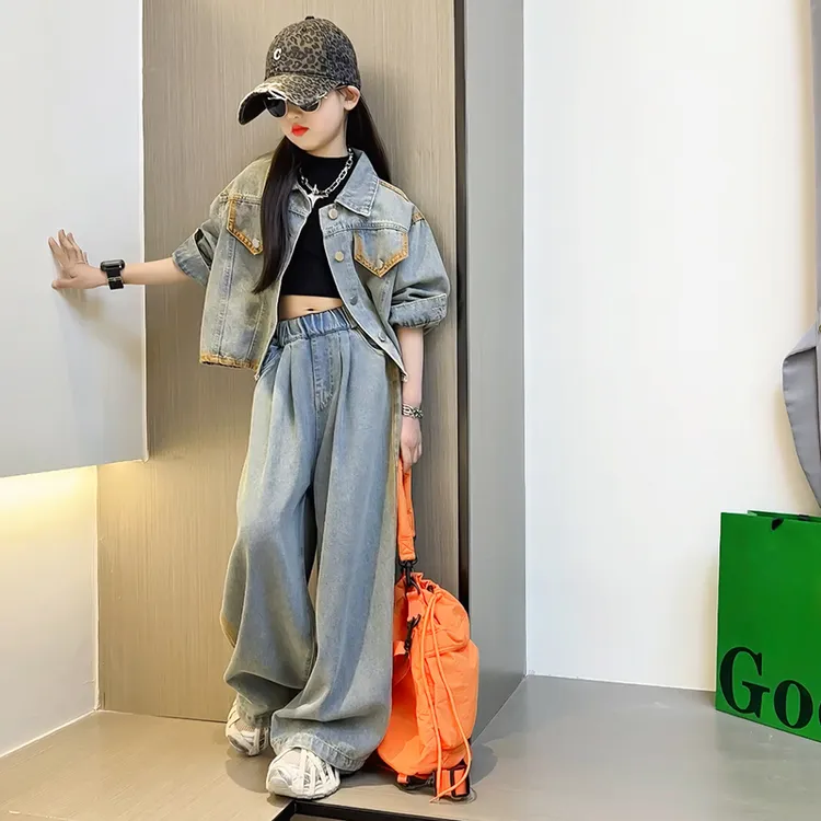 女童牛仔套装春季2025新款女大童春秋洋气外套儿童女孩春装两件套