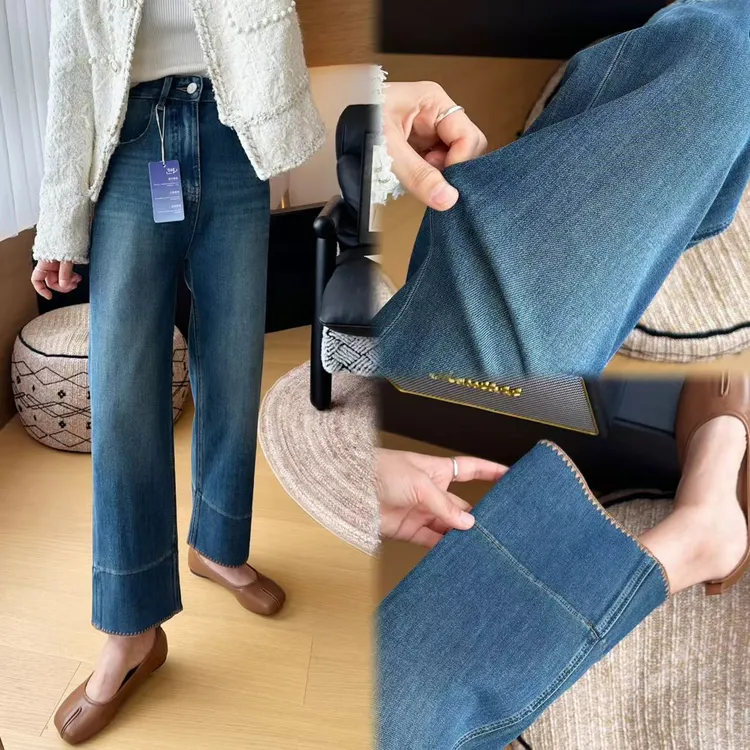 巨修腿型！秋季新款四面弹显瘦软牛仔裤宽松小个子九分直筒阔腿裤