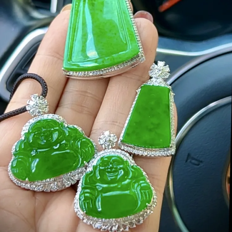 帝王绿佛公天然缅甸玉石正品翡翠A货无事牌阳绿吊坠冰种百搭挂件