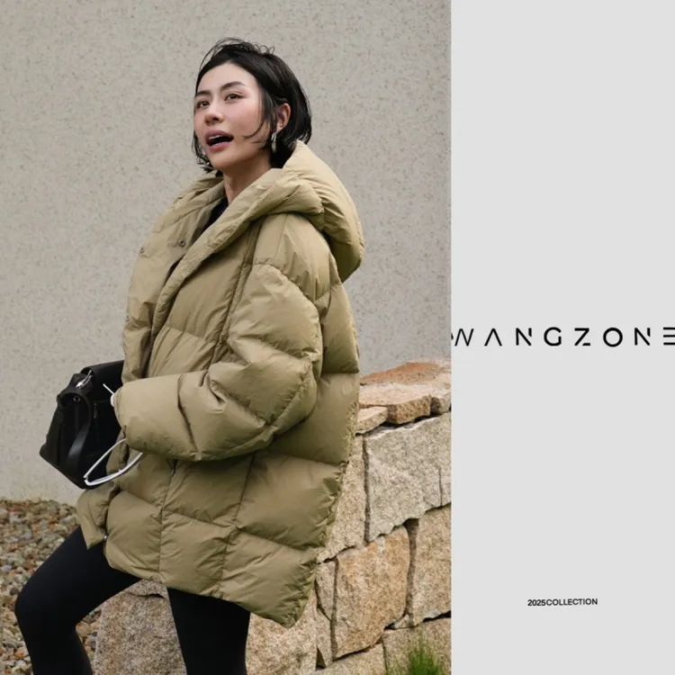 WANG ZONE｜95白鹅绒服廓形加厚保暖设计感方格连帽外套