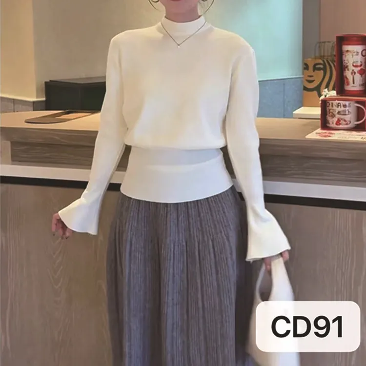 法式半高领纯色套头打底毛衣女秋冬季加厚收腰显瘦内搭针织衫上衣