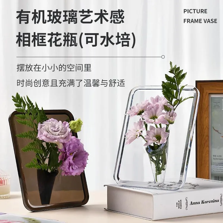 轻奢ins风创意透明相框花瓶 桌面摆件水培插花瓶 女神伴手礼礼物