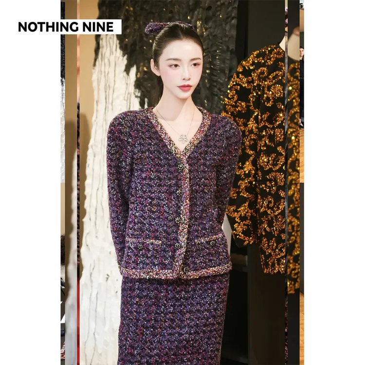 NOTHING NINE【米兰秀款】绛夜辞西班牙进口粗花呢上衣/半裙