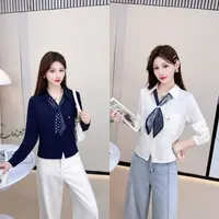 25818#【衣长53】秋季新款宽松显瘦翻领短款女士衬衫时尚百搭上衣