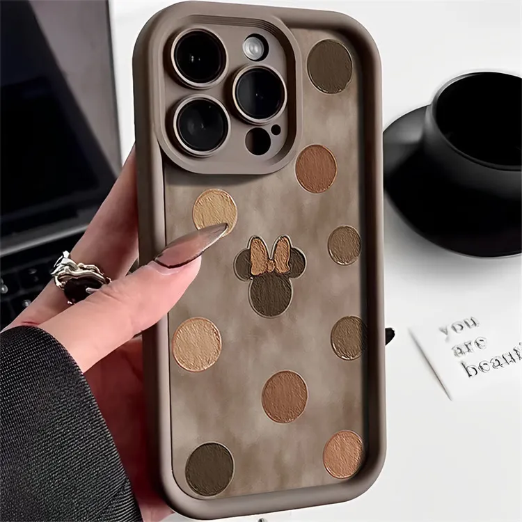 棕色米妮适用iphone16苹果手机壳15promax金刚砂14软13全包1211