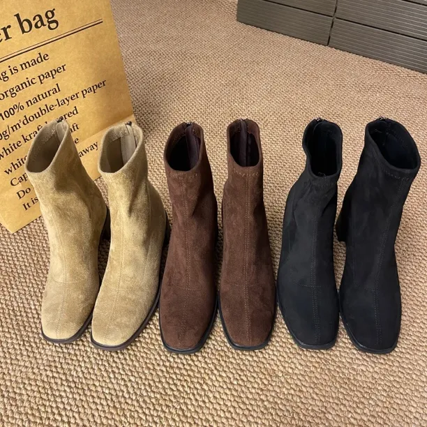 秋冬2025新款小个子内外增高8.5cm瘦瘦靴短筒后拉链高跟马丁靴女