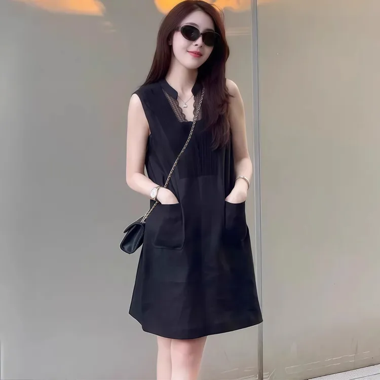 夏日绝美蕾丝亚麻无袖连衣裙女夏季2025新款爆款高级不撞款背心裙