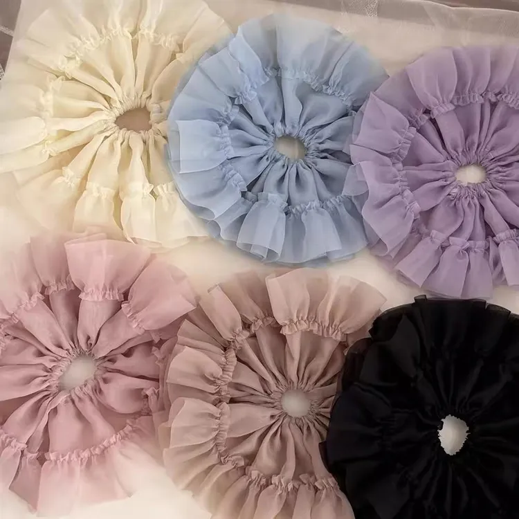 洛丽塔裙甜美手作蕾丝网纱发圈韩版新款头绳发饰外出百搭小众发绳