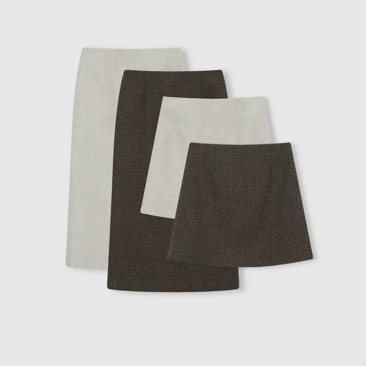 绵羊毛呢子小A版后开叉半身裙复古小格冬季2025新款高腰显瘦中长