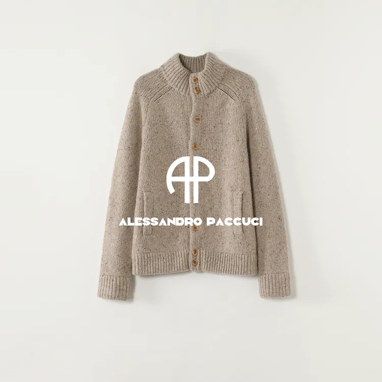 AP洛哥54261SK【跳跳糖】绵羊毛+羊驼毛立领彩点时尚粗针编织开衫