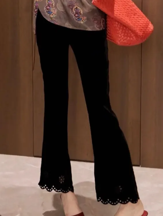 G. yatong/郭彦设计感薄款镂空微喇休闲裤日奢风显瘦高级感套装女