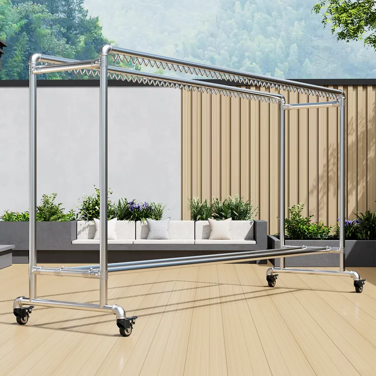 镀锌钢管双杆防风晾衣架落地式防锈晒被子阳台晾衣杆挂衣架