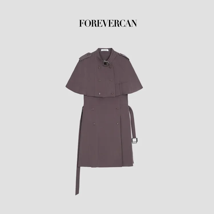 FOREVERCAN“伦敦轶事”立体剪裁斗篷披肩立领收腰连衣裙 SD23393