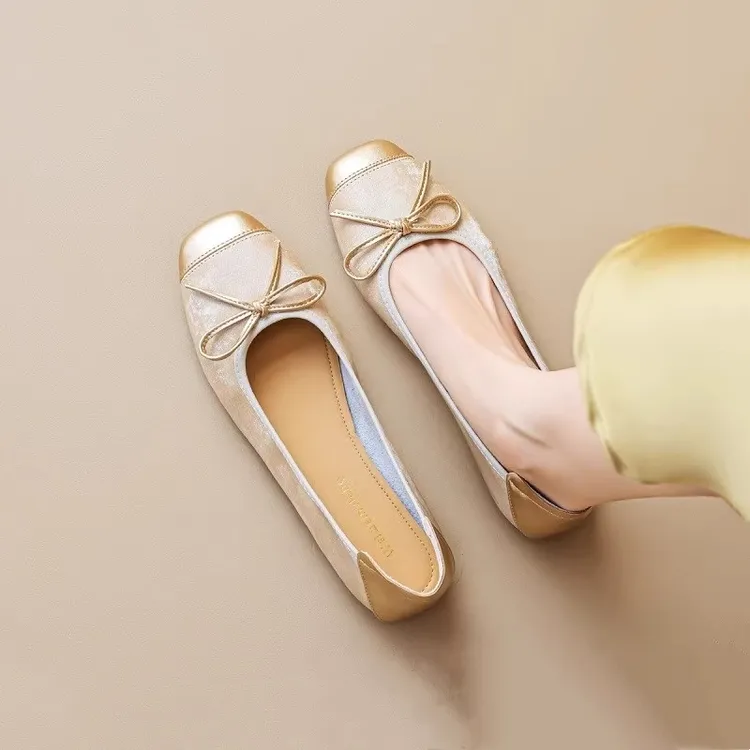 一脚蹬平底单鞋女2025夏季新款走路不累脚浅口软底奶奶鞋芭蕾舞鞋