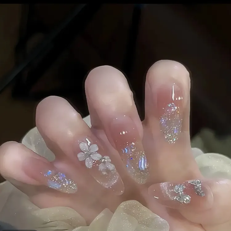 【莫奈花园】纯手工猫眼穿戴甲爆闪温精灵长款美甲 2025 高级感指甲