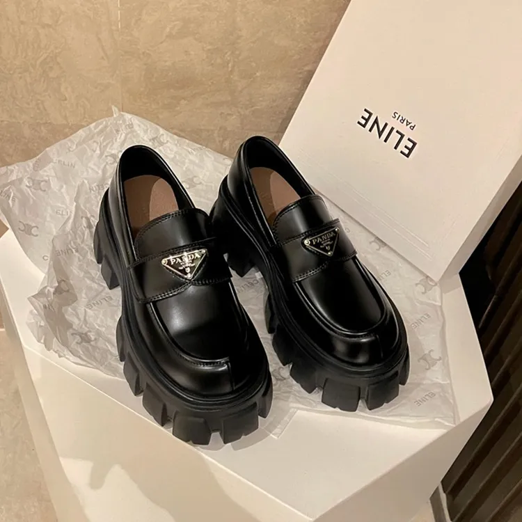 GPTSu厚底乐福鞋女士春秋季时尚百搭复古新款英伦风黑色小皮鞋女