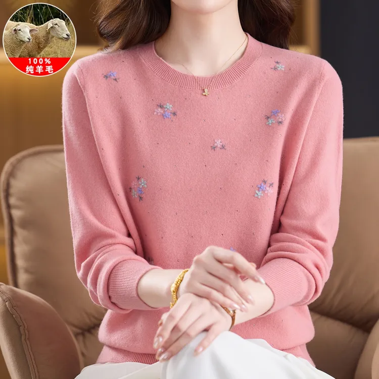 100纯羊毛衫女中老年秋冬新款高档针织打底衫妈妈装时尚洋气毛衣