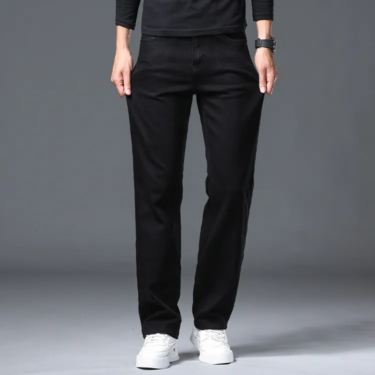 【直筒裤】纯黑牛仔裤男直筒宽松商务中高腰弹力纯棉简约百搭长裤子