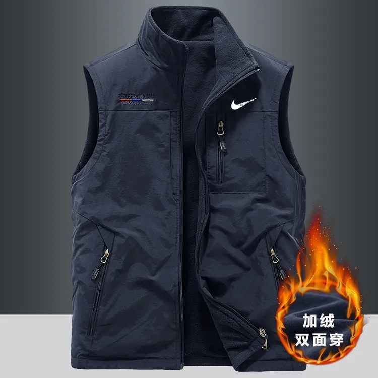奥莱马甲男外套春秋加绒户外薄款钓鱼双面穿坎肩保暖背心立领马夹