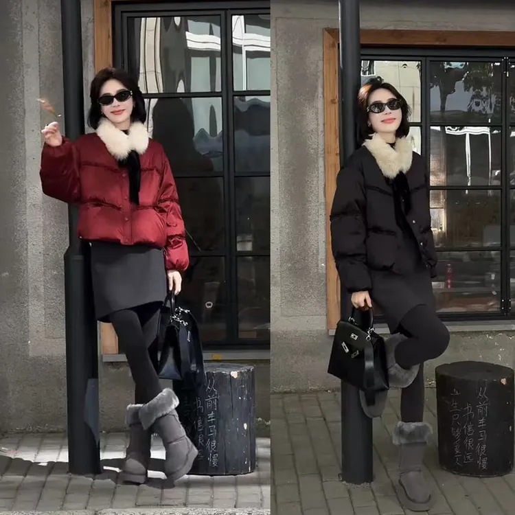 韩式冬季新款女洋气保暖面包服休闲时尚2025设计感毛领洋气棉服