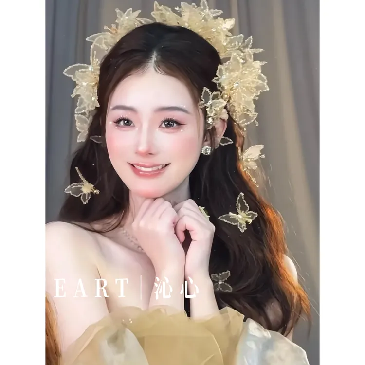 沁心｜“花落蝴蝶少女”手作薄纱蝴蝶碎钻皇冠（皇冠+6蝴蝶