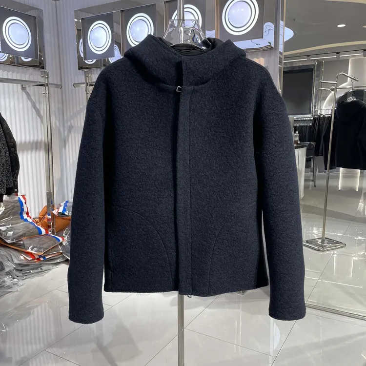 高端品质男士冬款加厚保暖连帽羊毛呢夹克外套高密度防风防寒大衣