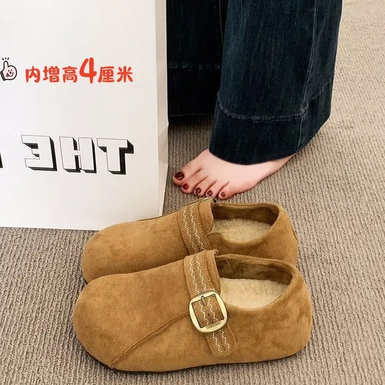 欧货复古磨砂绒面加绒勃肯鞋女2025秋冬新款休闲鞋刺绣一脚蹬女鞋