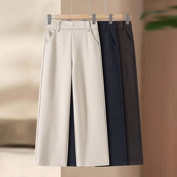 中老年妈妈装加绒加厚直筒裤女2025秋冬新款高腰秋冬休闲裤厚长裤