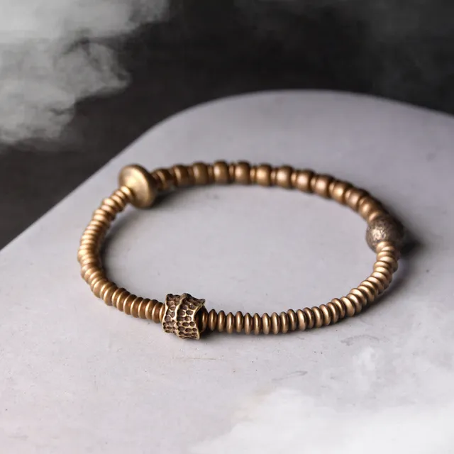 老凤祥足银原创设计个性铜手链男潮 简约文艺百搭手串女 情侣款小