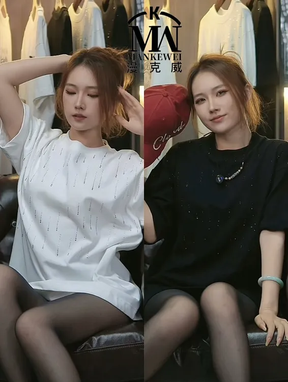 【漫克威】夏季新品满天星烫钻圆领短袖T恤宽松潮流休闲百搭打底衫