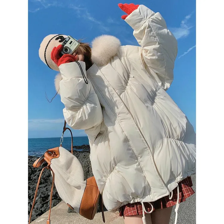 奶呼呼白色羽绒棉服女冬季2024新款韩版宽松高级感加厚面包服棉衣