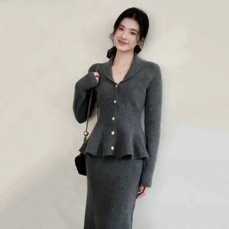 小香风针织毛衣套装连衣裙子女秋冬2025新款名媛风长裙搭配一整套