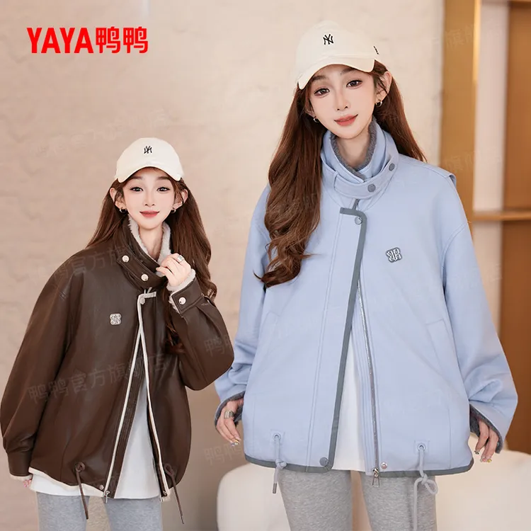YAYA/鸭鸭羽绒服女短款冬季时尚拼接立领气质保暖外套YE5B605911A